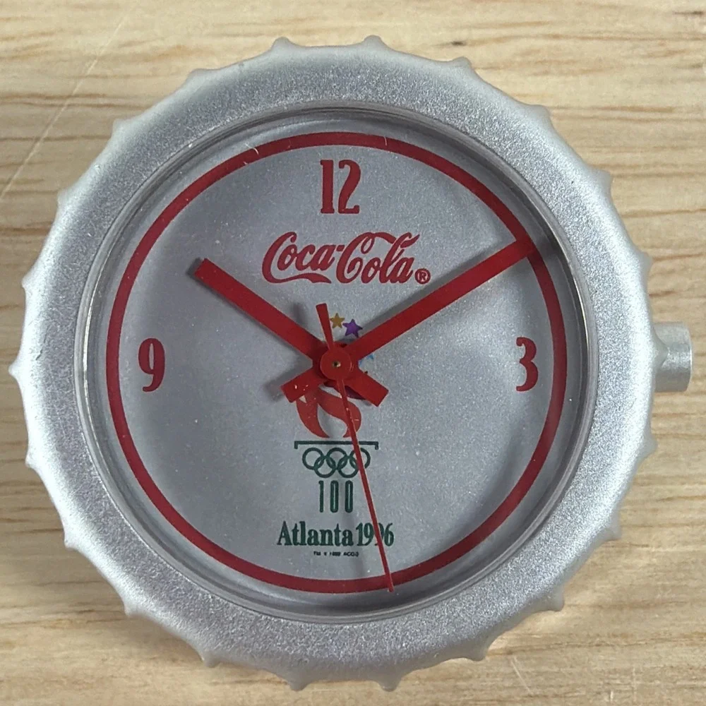 1996 Atlanta Olympics Coca-Cola Bottle Cap Clock Sponsor Pins - Needs Battery!